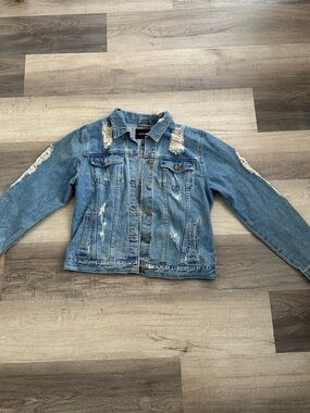 Fashion Nova Light Blue Distressed Denim Jacket